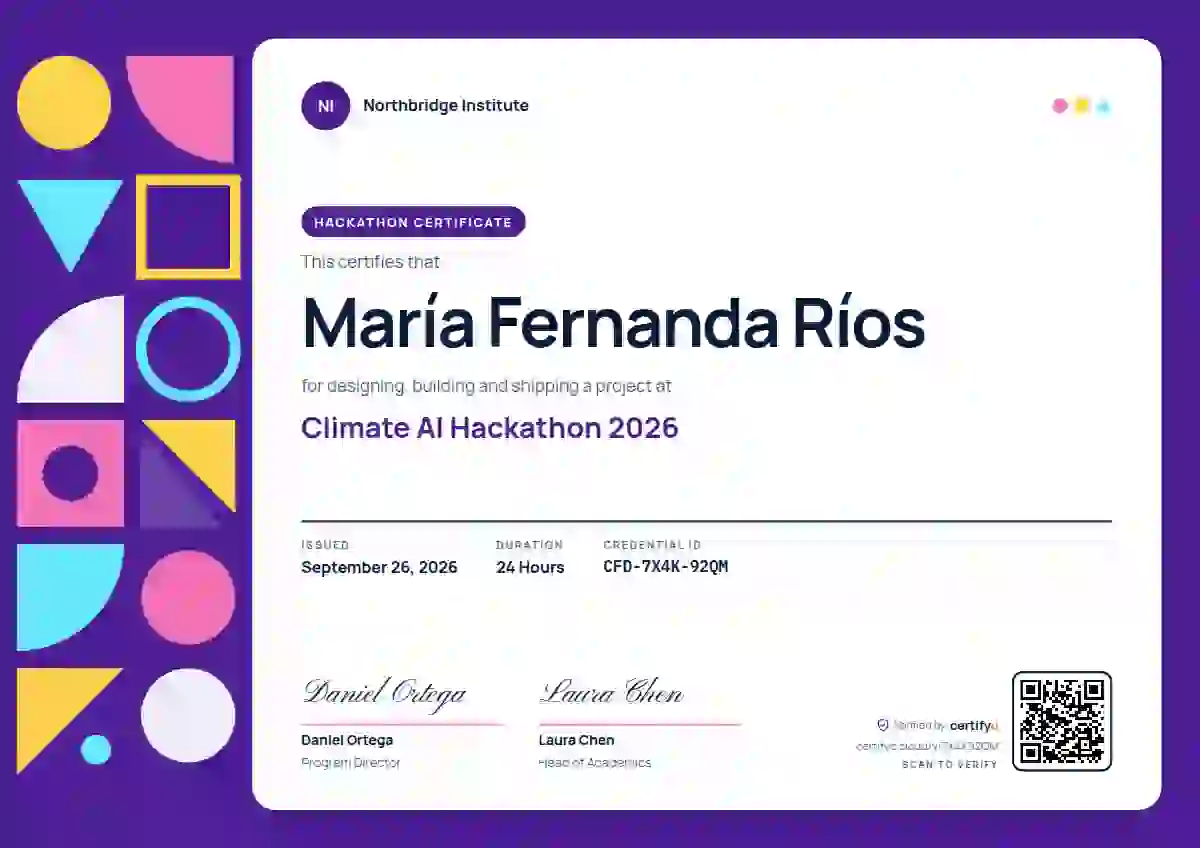 Plantilla de certificado Geometric Violet de hackatón