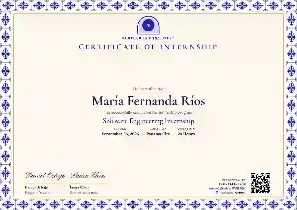 Talavera Frame Ultramarine internship certificate template