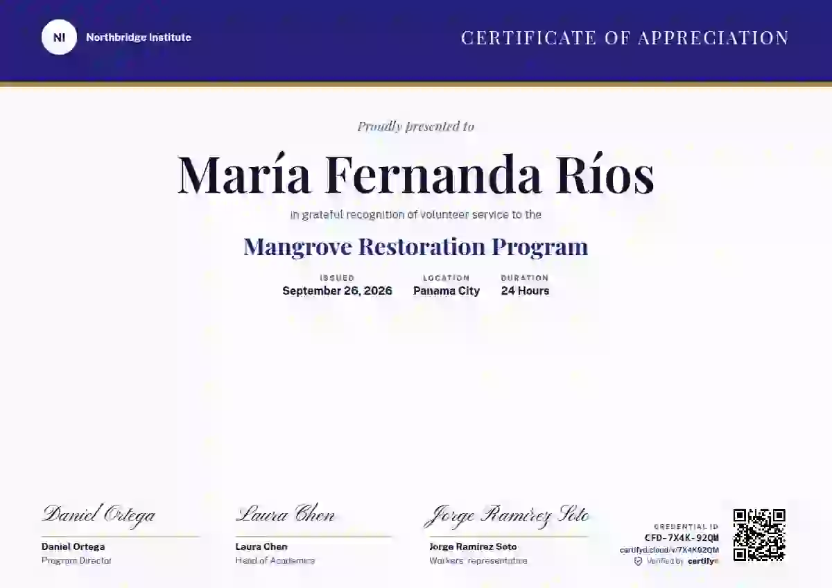 Plantilla de certificado Triple Signature Ultramarine de reconocimiento a voluntarios