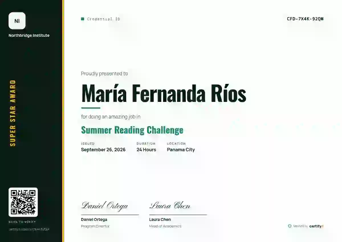 Vertical Sidebar Seafoam school and kids certificate template