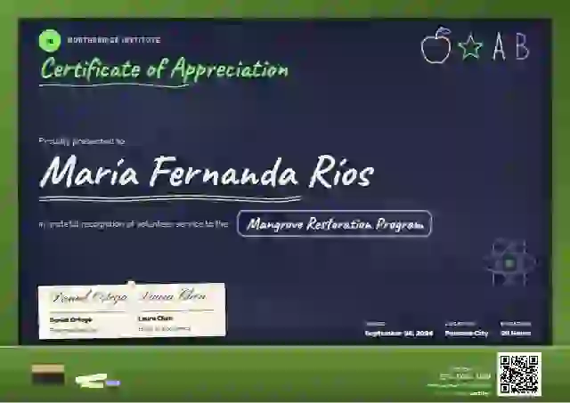 Chalkboard Soft Fern Wide Frame volunteer appreciation certificate template