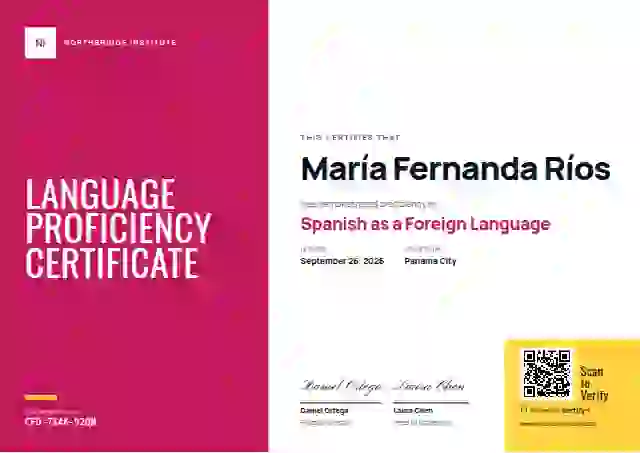 Color Block Magenta No Year language proficiency certificate template