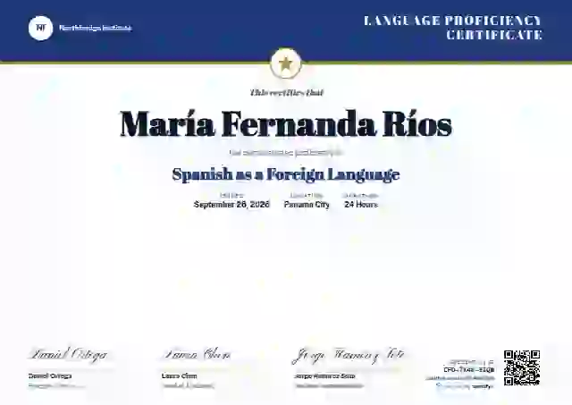 Triple Signature Navy Abril Publicsans language proficiency certificate template