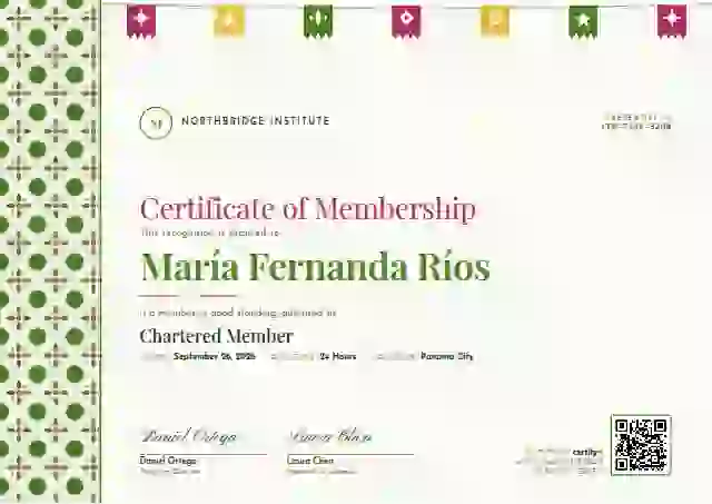 Latin Heritage Fern Wide Band membership certificate template