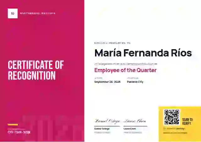 Color Block Magenta employee recognition certificate template