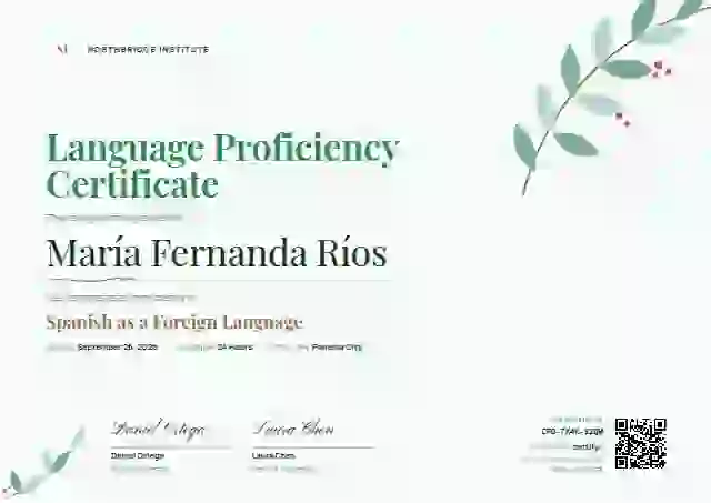 Botanical Jade Playfair Manrope language proficiency certificate template