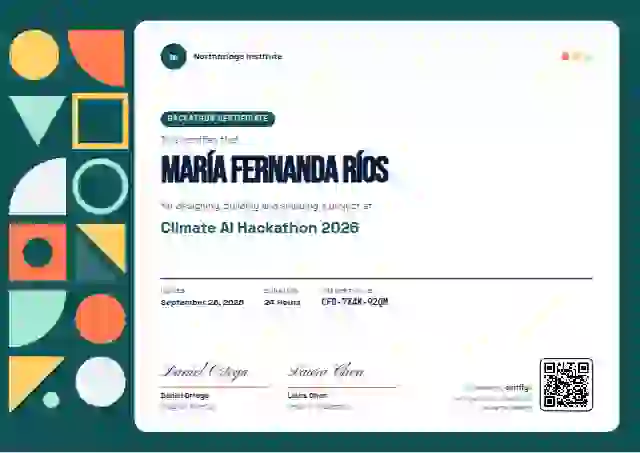 Geometric Teal Bebas Spacegrotesk hackathon certificate template