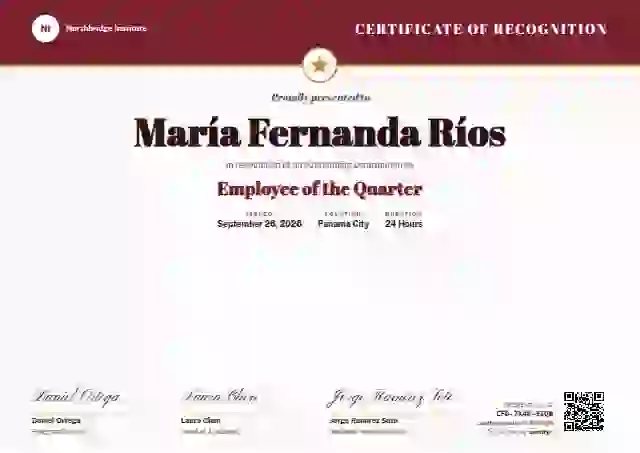 Triple Signature Burgundy Abril Publicsans employee recognition certificate template