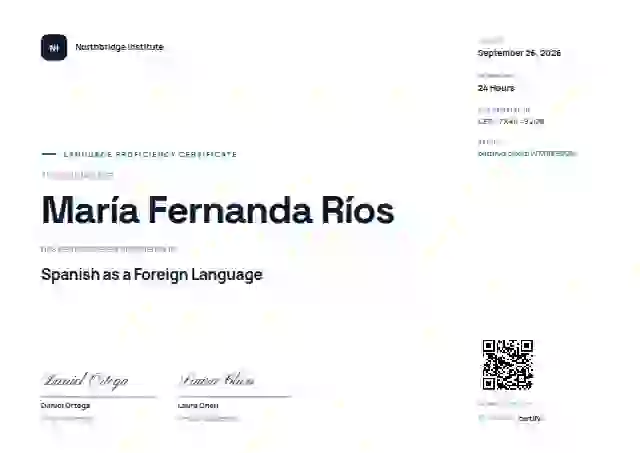 Modern Minimal Emerald No Bar language proficiency certificate template