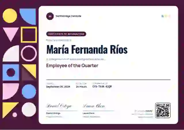 Geometric Azure Oswald Manrope employee recognition certificate template