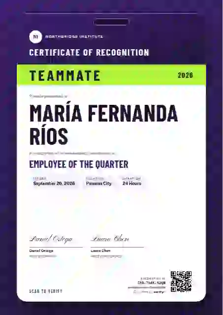 Speaker Pass Violet Small Role employee recognition certificate template