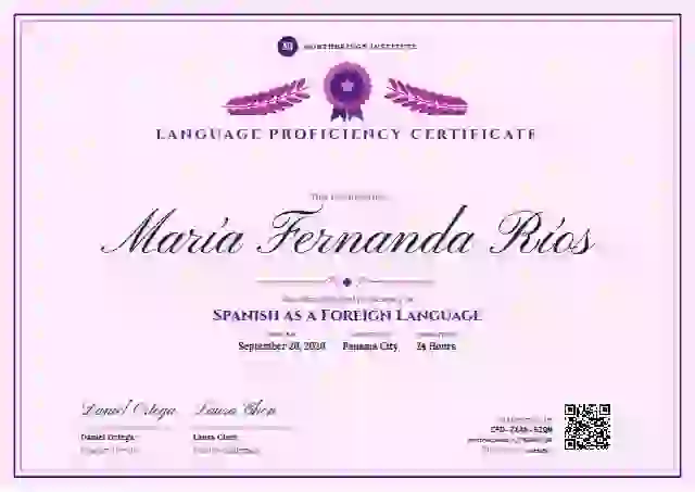 Diploma de Honor Violet No Corners language proficiency certificate template