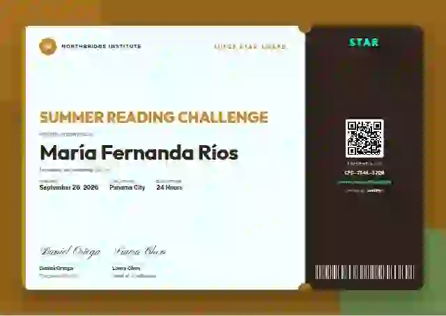 Workshop Ticket Amber Wide Stub school and kids certificate template