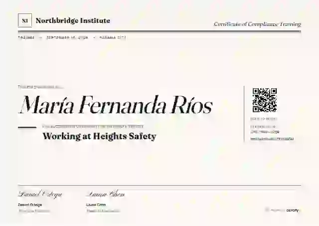 Editorial Serif Ink Blue Fraunces Manrope compliance and safety certificate template