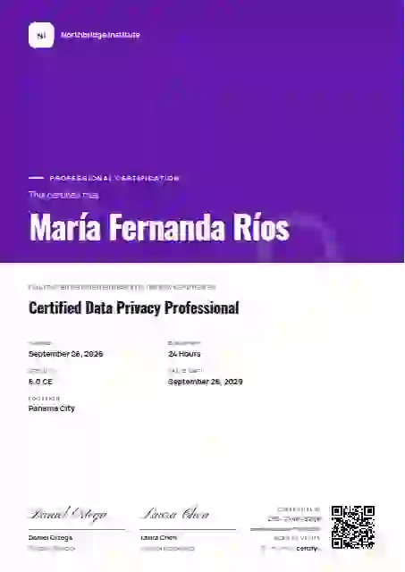 Portrait Modern Amethyst No Shape professional certification certificate template