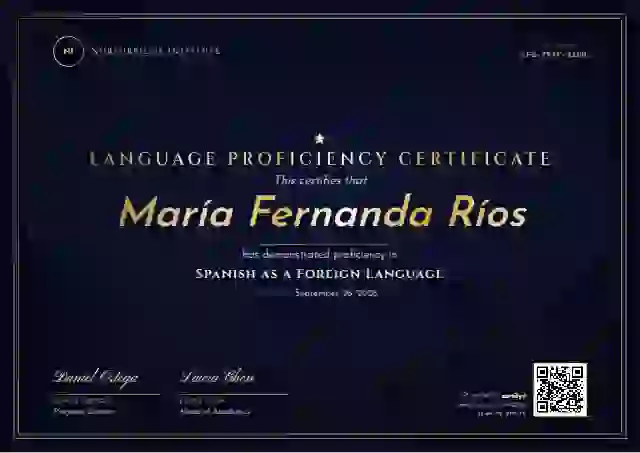 Luxury Foil Sapphire Gold Fine Foil language proficiency certificate template