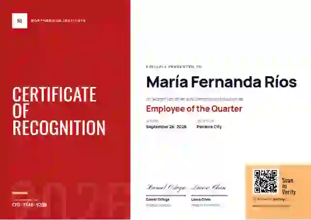Color Block Brick Oswald Manrope employee recognition certificate template