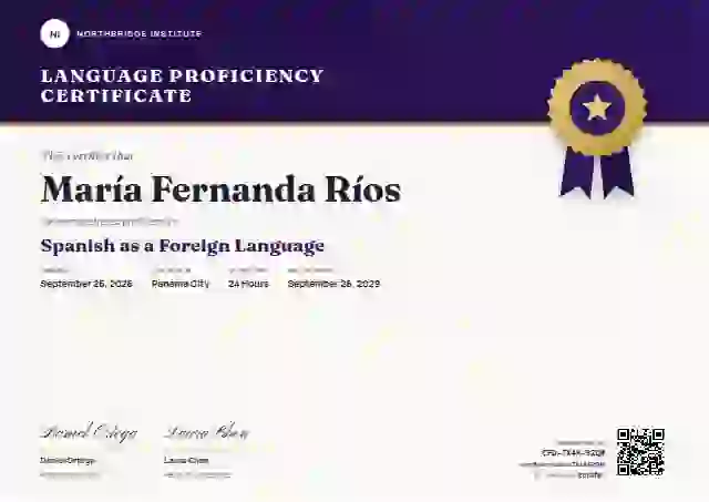 Seal Masthead Violet Tall Band language proficiency certificate template