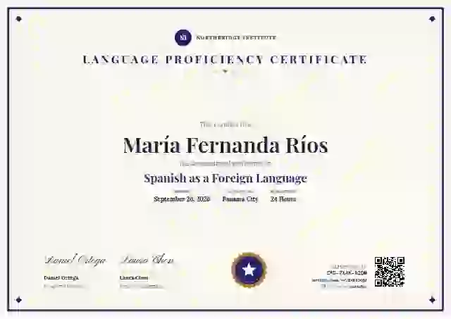 Double Frame Diploma Ultramarine No Strip language proficiency certificate template