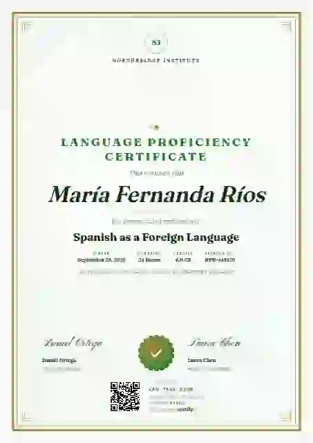 Portrait Classic Meadow Bold Frame language proficiency certificate template