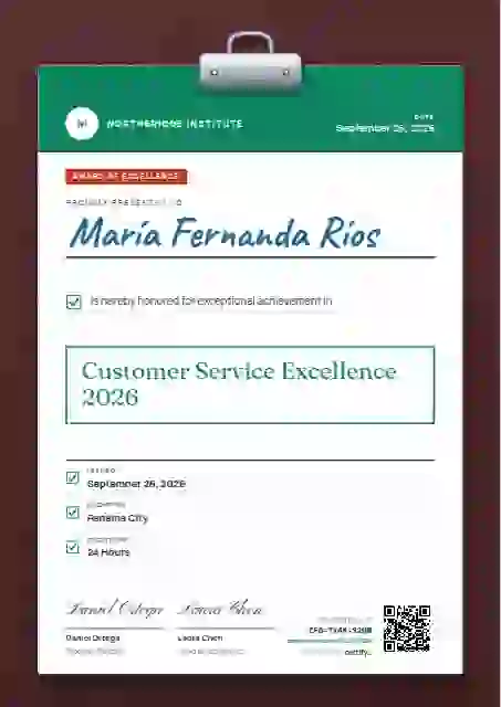 Clipboard Chart Seafoam awards and achievement certificate template