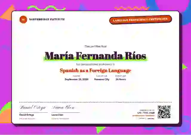 Memphis Pop Vermilion language proficiency certificate template