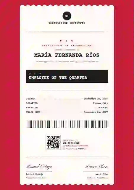 Receipt Roll Ruby employee recognition certificate template