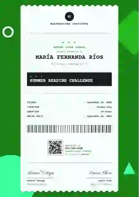 Receipt Roll Meadow school and kids certificate template