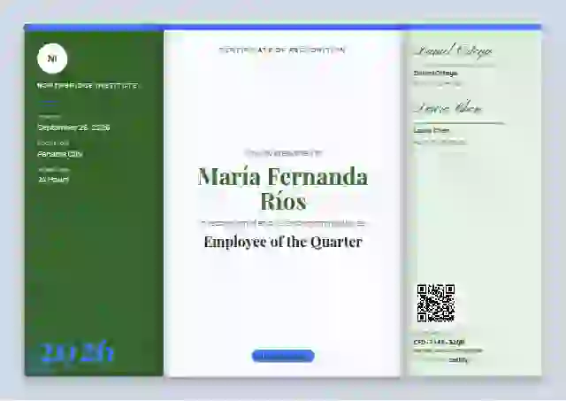 Tri-fold Programme Fern employee recognition certificate template