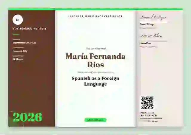 Tri-fold Programme Vermilion language proficiency certificate template
