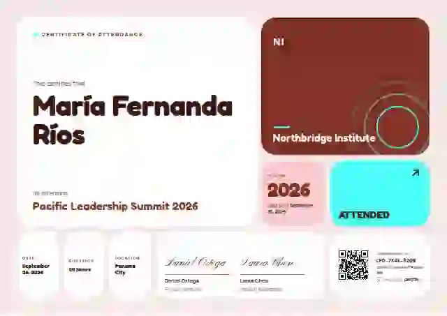 Plantilla de certificado Bento Grid Vermilion de asistencia a eventos