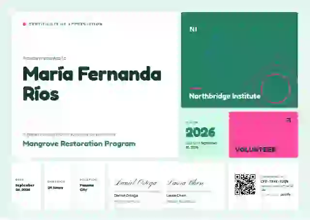 Bento Grid Seafoam volunteer appreciation certificate template
