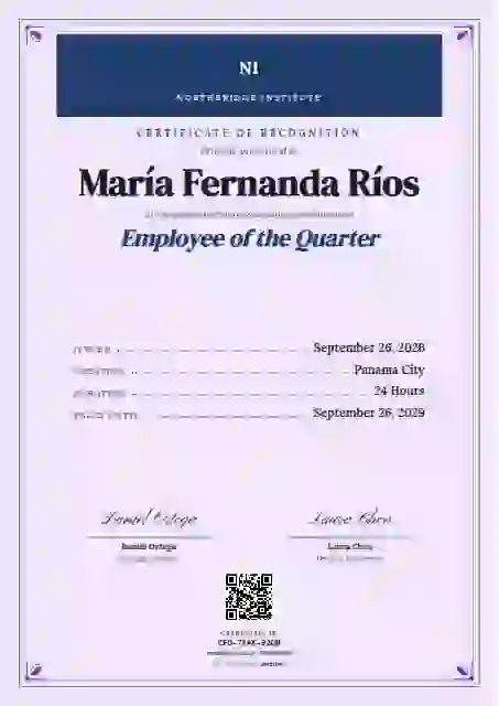 Menu Card Azure employee recognition certificate template