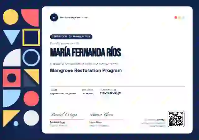 Plantilla de certificado Geometric Navy de reconocimiento a voluntarios
