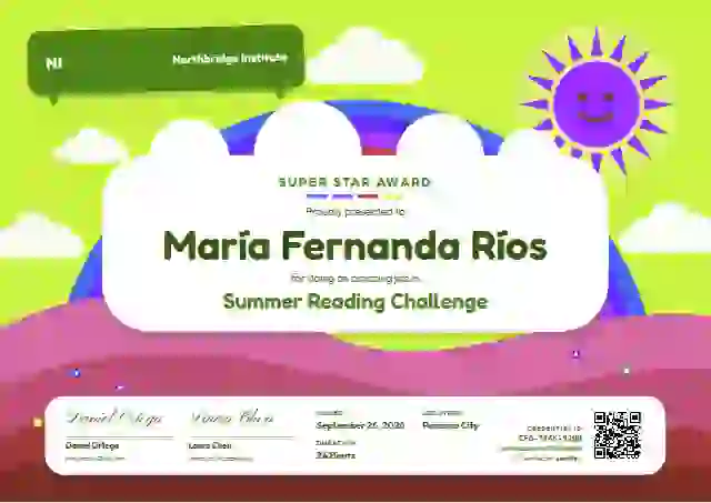 Rainbow Hills Fern school and kids certificate template