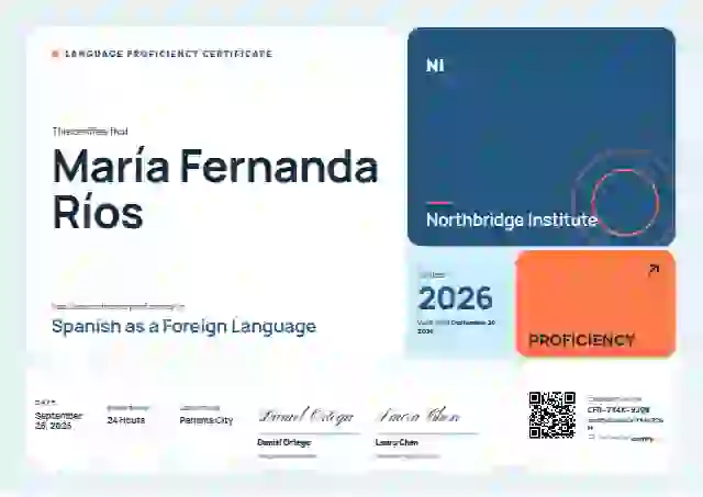Bento Grid Azure Tight Gap language proficiency certificate template