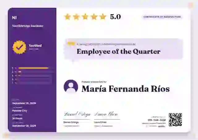 Review Card employee recognition certificate template