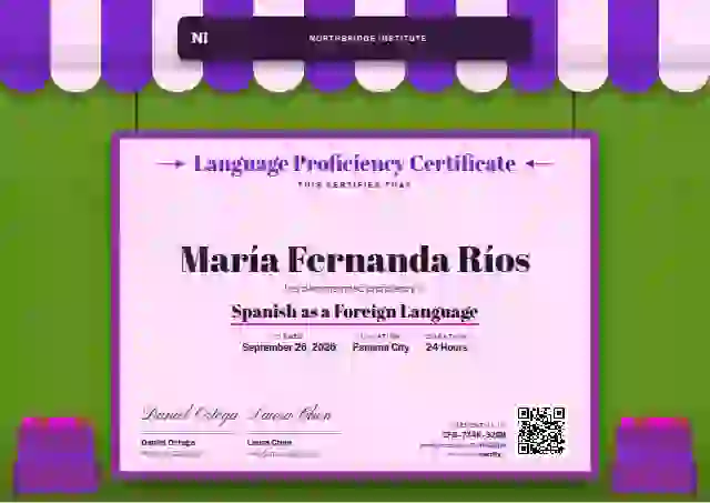 Market Awning Amethyst language proficiency certificate template