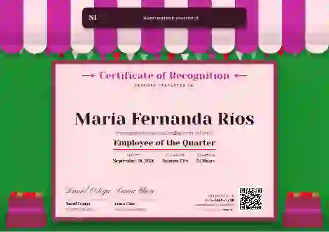 Market Awning Magenta employee recognition certificate template