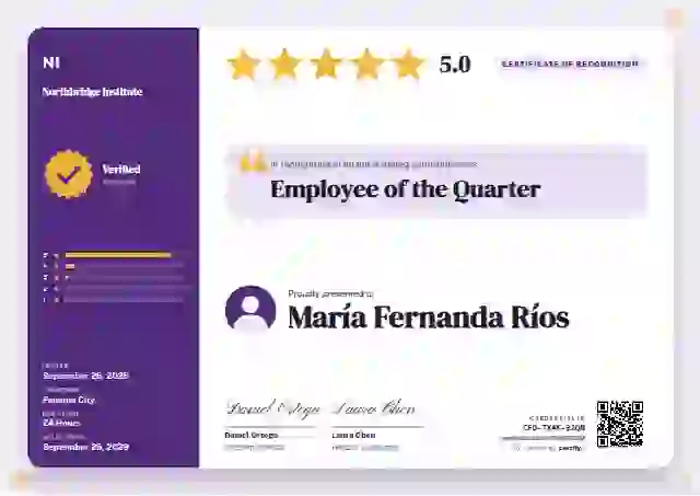 Review Card Amethyst employee recognition certificate template