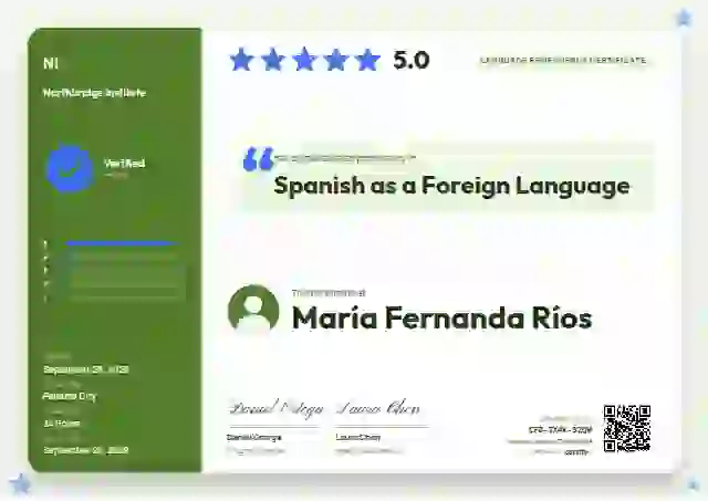 Review Card Fern language proficiency certificate template
