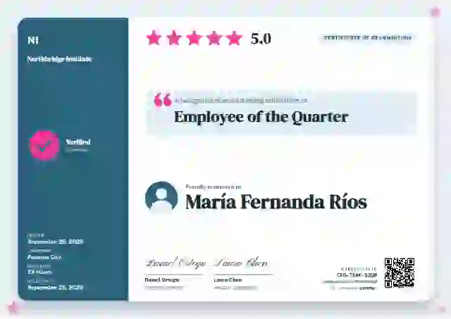 Review Card Cerulean employee recognition certificate template