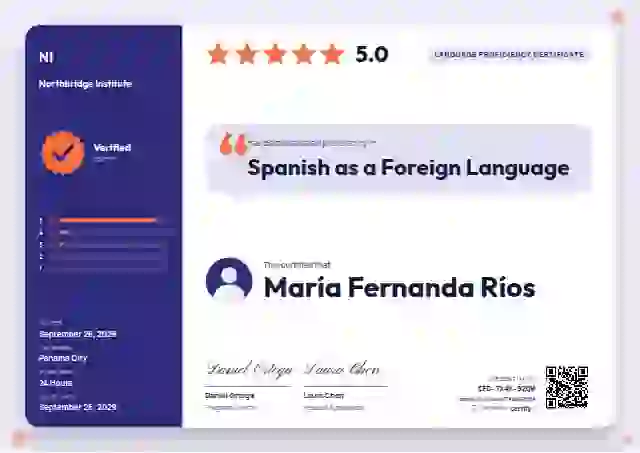 Review Card Ultramarine language proficiency certificate template