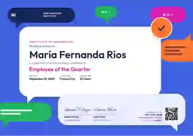 Plantilla de certificado Speech Bubbles Magenta de reconocimiento a colaboradores