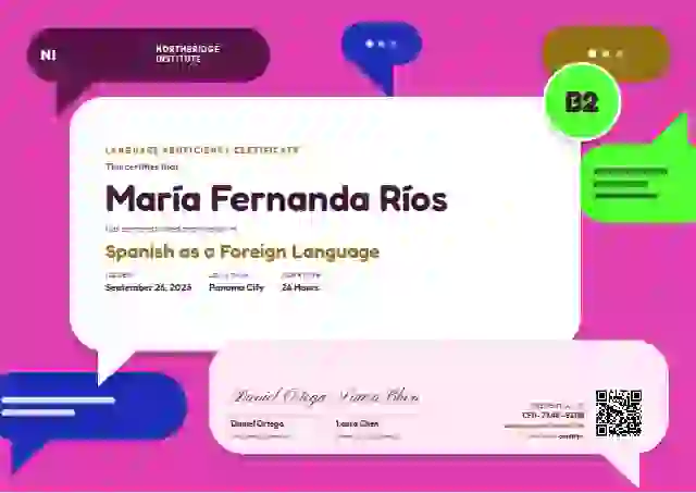 Plantilla de certificado Speech Bubbles Marigold de dominio de idiomas