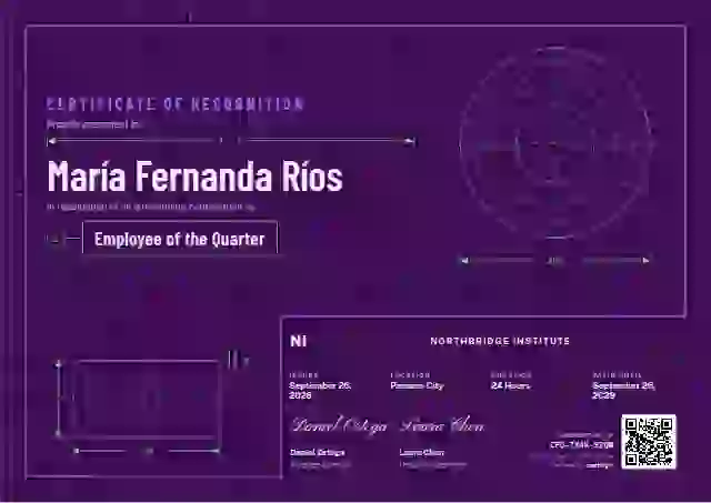 Plantilla de certificado Workshop Blueprint Violet de reconocimiento a colaboradores