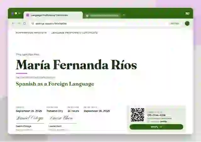 Plantilla de certificado Browser Window Fern No Scroll Bar de dominio de idiomas