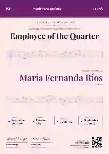 Sheet Music Fuchsia Faint Staves employee recognition certificate template