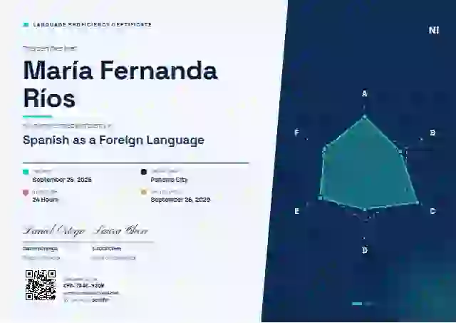 Radar Chart language proficiency certificate template
