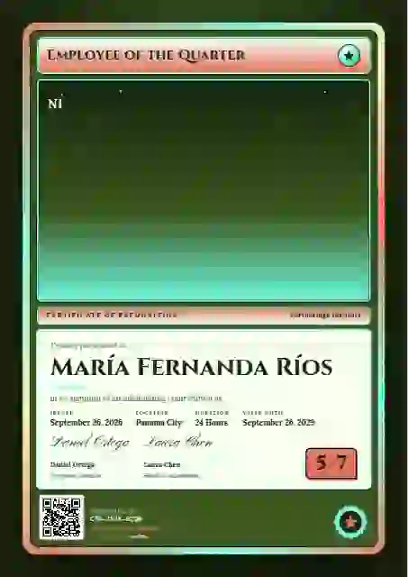 Trading Card Vermilion employee recognition certificate template